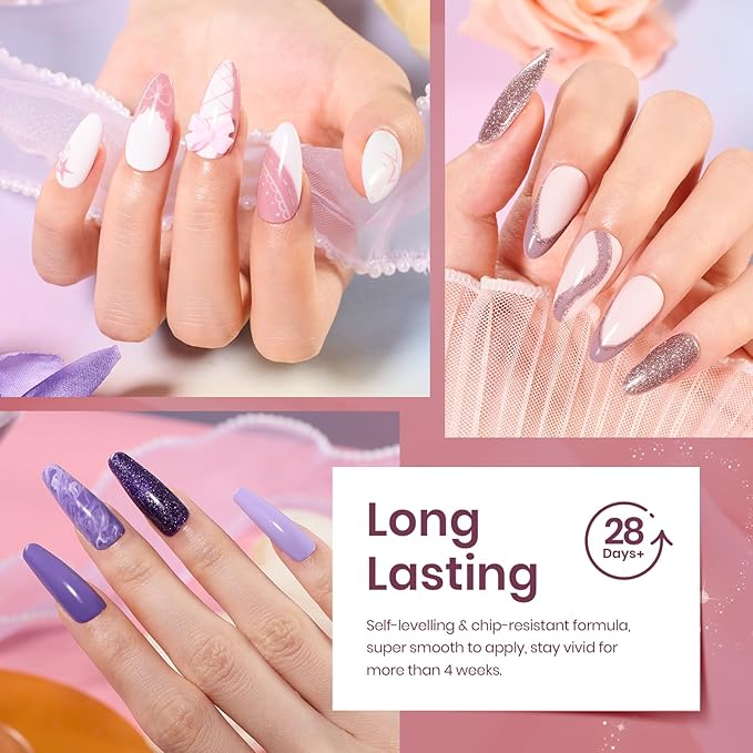 Beetles Gel Nail Polish Kit, 23Pcs Nude Pink Gel Polish White Gray Baby Blue Glitters Nail Polish Set with Glossy Matte Top Coat and Base Coat Fall Winter U V Soak Off Manicure Gift For Women