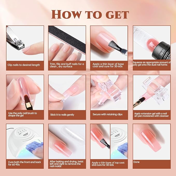 JEWHITENY 14 pcs Poly Gel Nail Extension Kit With Drill Machine U V Nail Light ALL In One Polygel Starter Kit