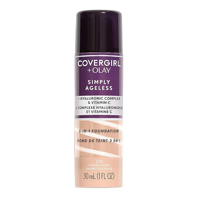 COVERGIRL+OLAY Simply Ageless 3-in-1 Liquid Foundation, Classic Ivory & Simply Ageless Makeup Primer, 1 Fl Oz, Pack of 1