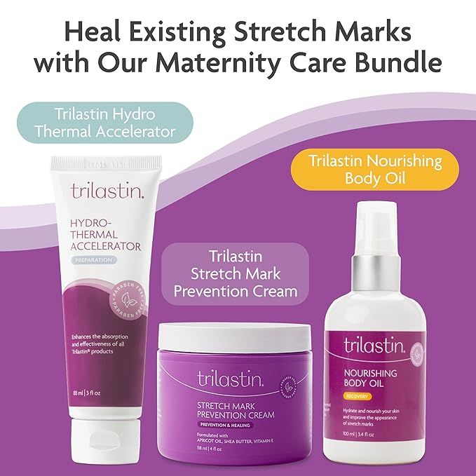 TriLASTIN Maternity Stretch Mark Prevention Cream (4Oz) - Hypoallergenic & Paraben-Free for Pregnancy & Postpartum - Maternity Belly Cream (2 Pack)