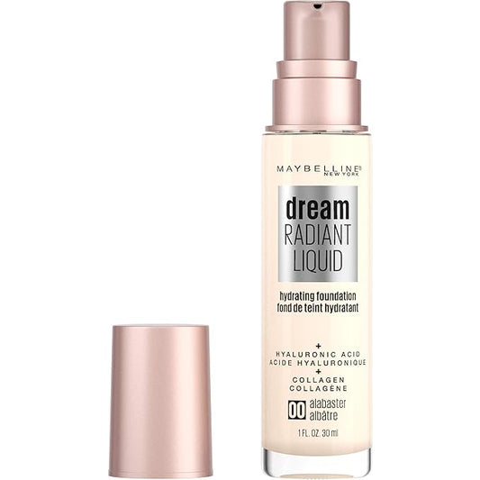 Maybelline New York Dream Radiant Liquid Medium Coverage Hydrating Makeup, Lightweight Foundation, Alabaster, 1 Fl Oz