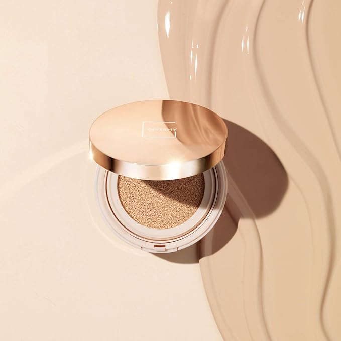 GIVERNY Milchak Cover Foundation Cushion with Refill #21 Light Beige - Moist Finish for All Skin Types - Flawless Coverage Face Makeup - Lightweight Formula for Satin Glass Texture, 0.4oz x 2