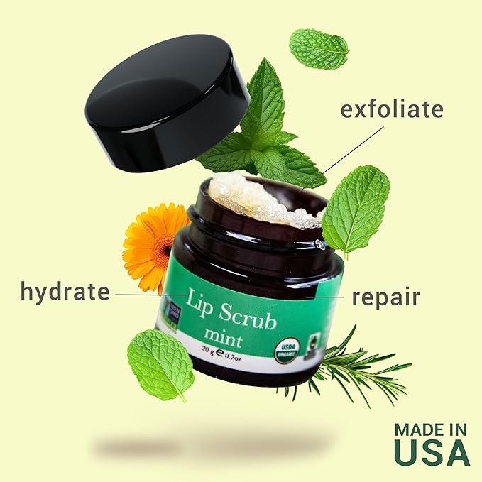 Organic Lip Scrub Mint - Lip Scrubs Exfoliator & Moisturizer, Lip Exfoliator Scrub, Sugar Lip Scrubs, Lip Sugar Scrub, Lip Care Products for Chapped Lips, Lip Scrubber, Lip Moisturizer for Dry Lips