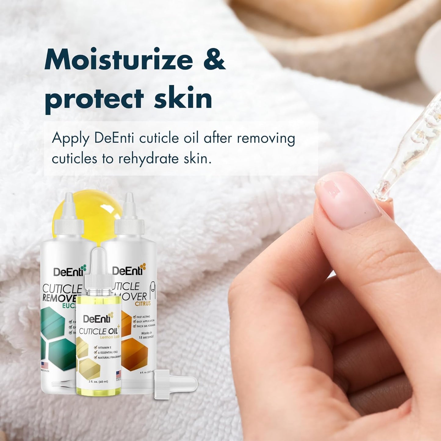 DeEnti Instant Cuticle Remover Gel, Eucalyptus, 8 Oz Bottle, Professional Cuticle Softener, Salon Quality Manicure and Pedicure Supplies