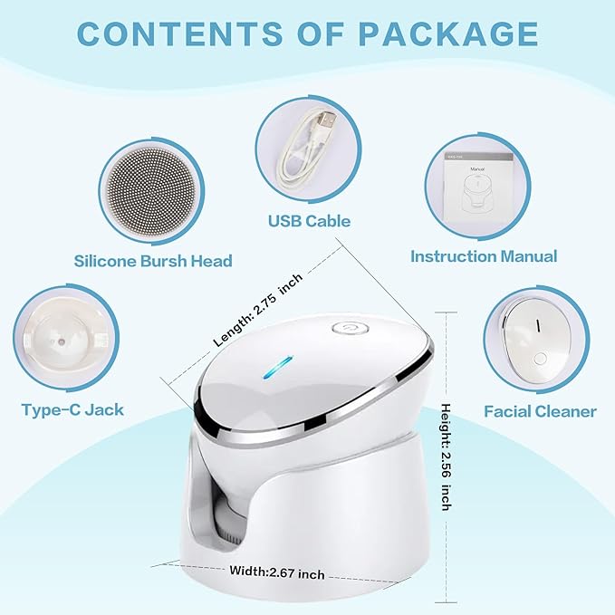 Facial Cleansing Brush, 2 in 1 Vibration & Heating Face Scrubber for Cleansing & Exfoliating Waterproof, Suitable for Sensitive & Acne-Prone Skin, 5 Speed for Deep Facial Cleansing