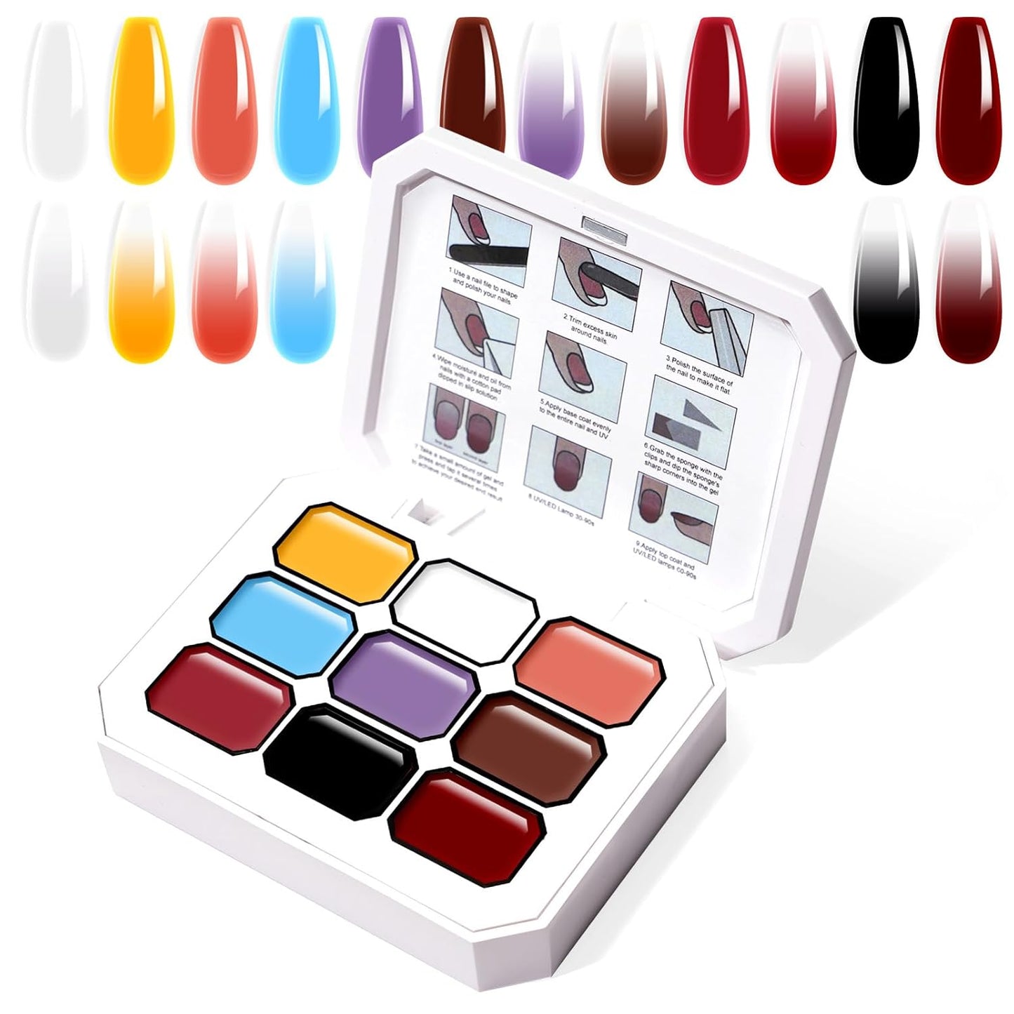 Gradient Painting Gel, 9 Colors Ombre Gel Nail Polish forPigment Pat Aura Nails French Manicure Soak Off UV Long-lasting Home Salon DIY Nail Art Victorian Oddity Color