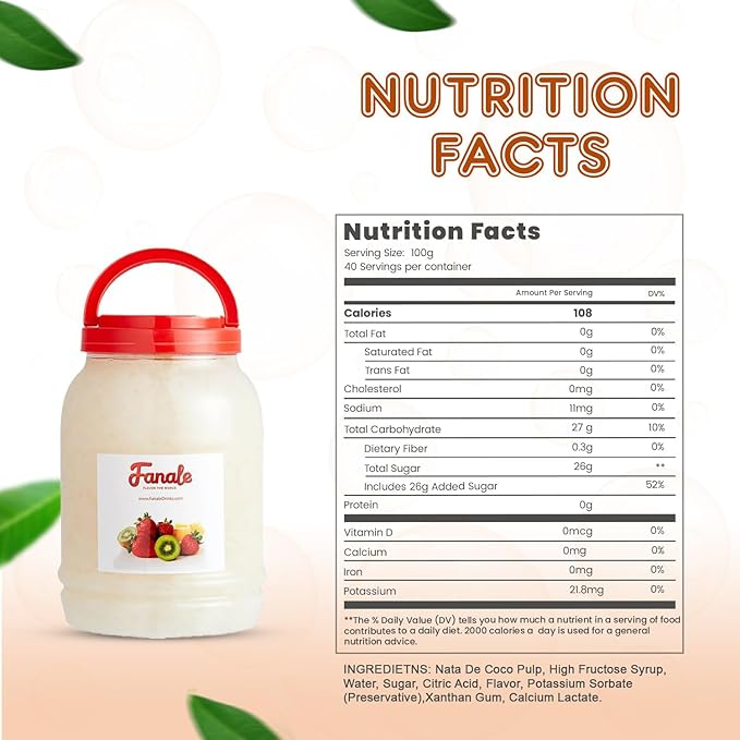 Fanale Coconut Jelly Topping nata de coco for Bubble Tea 8.3 lb | Lychee Jelly | for Boba Tea, Smoothies, Slushes, Desserts | 8.3lb | JEL005