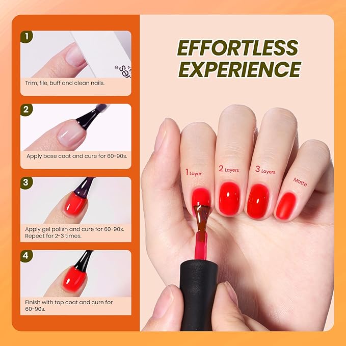 Beetles Jelly Gel Nail Polish Set - 6 Colors Yellow Orange Burgundy Red Purple Green Fall Gel Polish Kit Sheer Translucent Effect Soak off UV Nail Art Autumn Prism Series Manicure Gift for Women