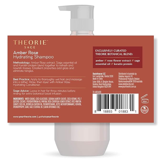 Theorie Amber Rose Hydrating Shampoo- Refresh & Hydrate, Irresistible Scent of Rose, Jasmine & Amber, Suited for All Hair Types-Color & Keratin Treated Hair, 400ML