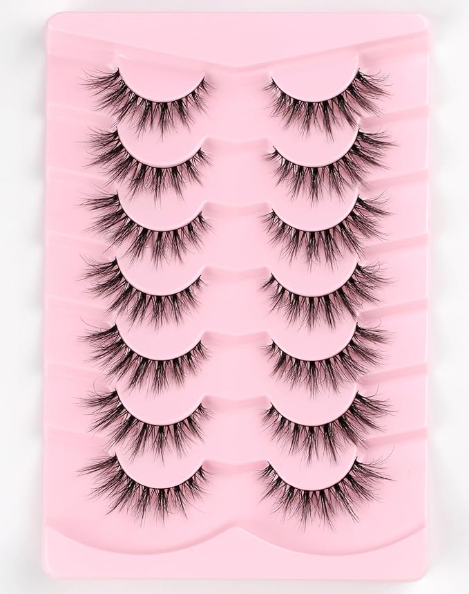 Cat Eye Lashes Natural Lashes Wispy False Eyelashes Fox Eye Lashes Natural Look False Lashes Pack 15MM 7 Pairs