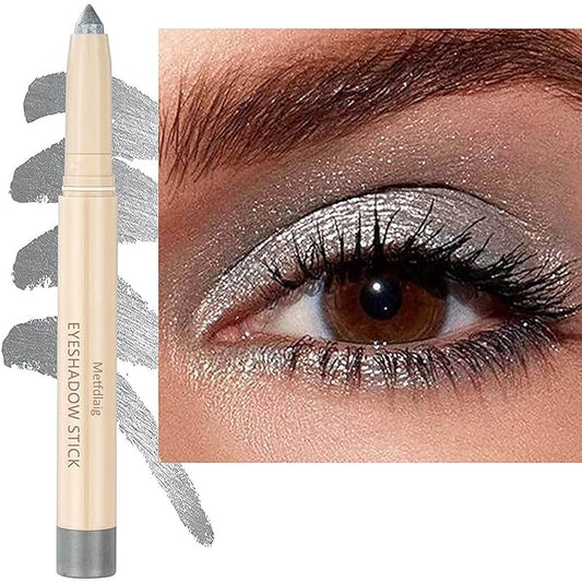 Silver Grey Cream Glitter Shimmer Eyeshadow Pencil, Waterproof Long Lasting Eye Shadow Stick High Pigment Hypoallergenic Highlighter Stick Create Multi-Dimensional Eyes Look 11#