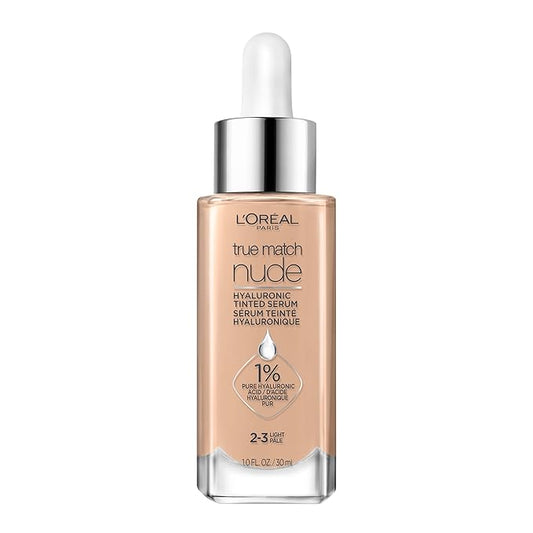 L'Oreal Paris True Match Nude Hyaluronic Tinted Serum Foundation with 1% Hyaluronic acid, Light 2-3, 1 fl. oz.