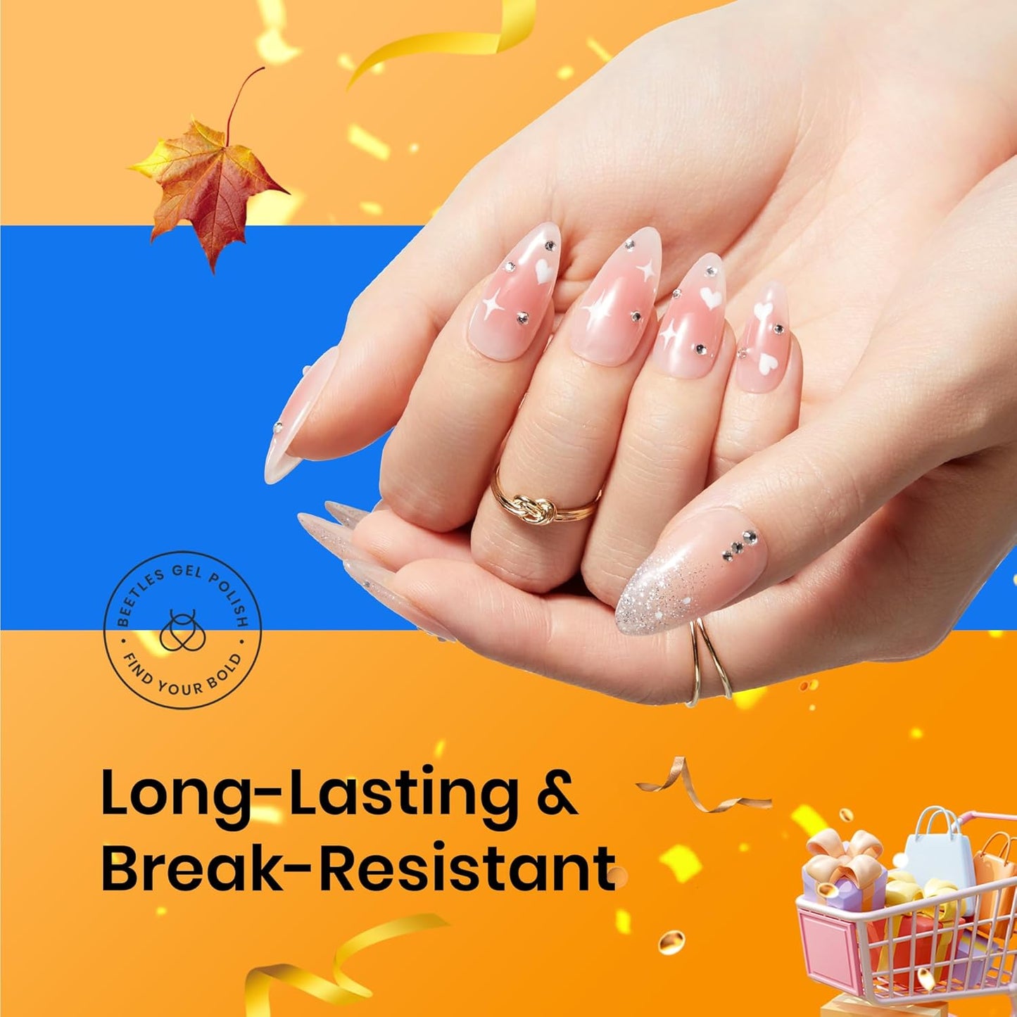 beetles Gel Polish 2 Pcs 15ml Nail Glue Kit for Acrylic Nails, 5 in 1 Super Strong Brush in Nail Gel Glue for False Nails Tips and Gel Nail Polish Led Lamp Required Nail Art Gift