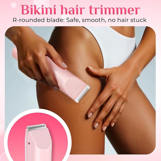 2025 New 2-in-1 Electric Bikini Trimmer for Women - Dual Head Electric Razor,Waterproof Painless Bikini Shaver, Pubic Hair Trimmer for Private Area & Body Hair, Pink