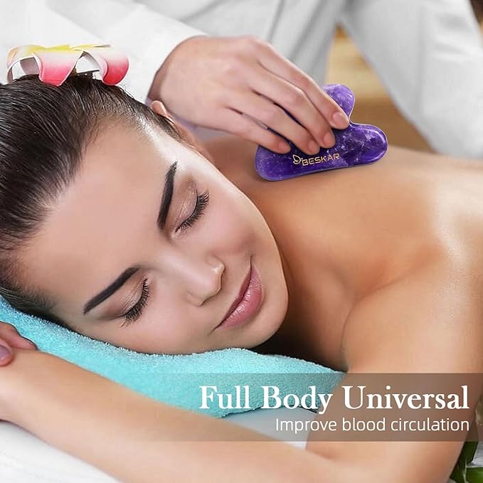 BESKAR Gua Sha Facial Tools, Natural Jade Stone Guasha Massager for Jawline Sculpting, Tighten Face Skin and Reduce Wrinkles, Face Eyes Body Neck Massage Tool, Skin Care Gift