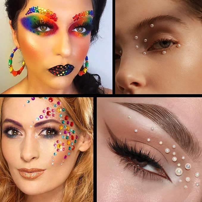 Flat Back Rhinestone+Half Round Pearl Kits Colorful Rhinestones+White AB+Beige AB Pearls With Picker Pencil And Tweezer For Home DIY And Professional Use