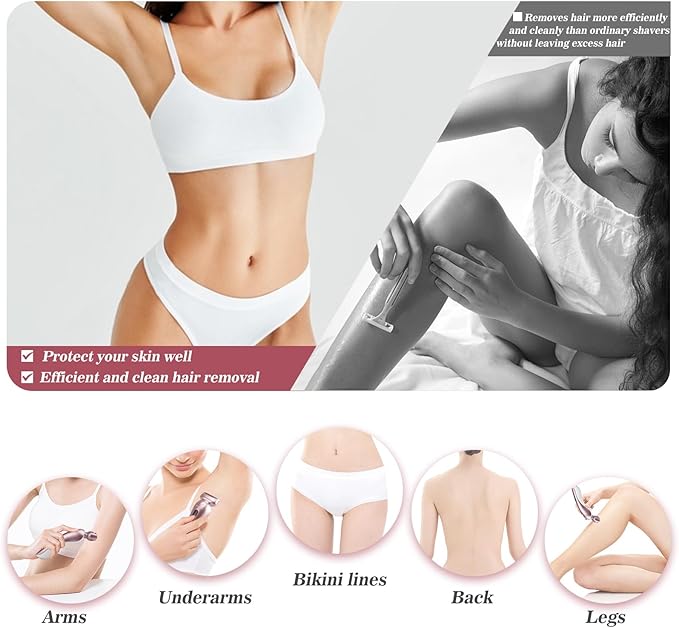 Electric Shaver for Women for Legs Bikini Trimmer Electric Razors for Women Underarm Public Hairs Rechargeable Womens Shaver Wet Dry Use Painless Cordless with Detachable Head (Pink)