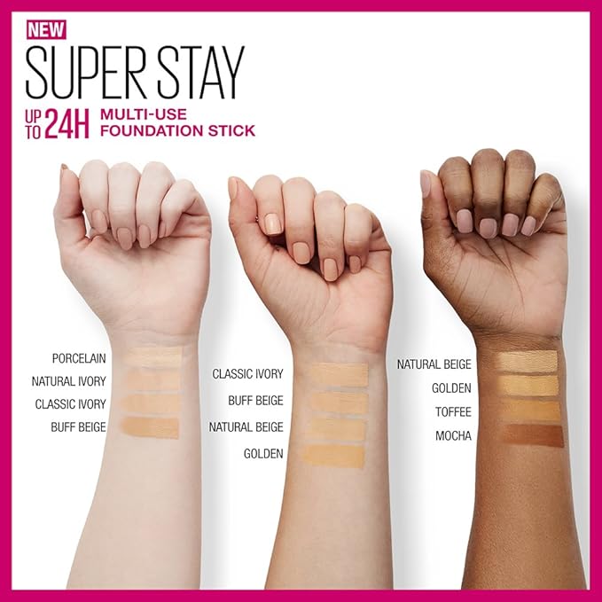 Maybelline New York Super Stay Foundation Stick For Normal to Oily Skin, Natural Ivory, 0.25 oz.