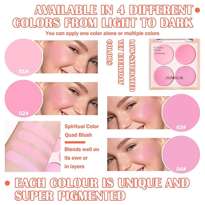 Blush Palette,Shimmer Silky Matte Blush Powder Palette,Professional Cute Face Contour Highlighter Blush Palette with Blush Makeup Brush 02