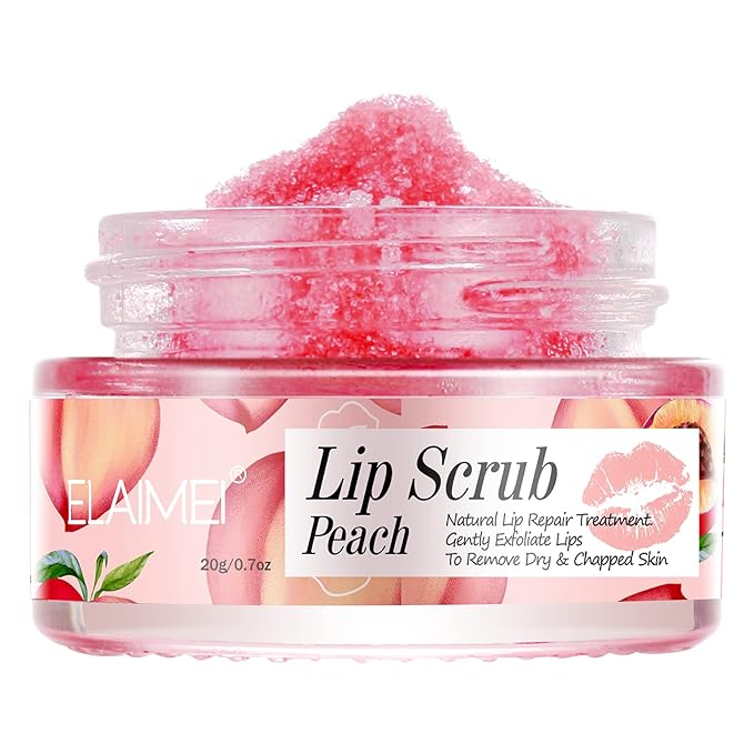 Lip Scrubs Exfoliator & Moisturizer, Lip Repair for Lush Soft Lips, Lip Moisturizer for Chapped Dry and Flaky Lips Treatment (Peach)