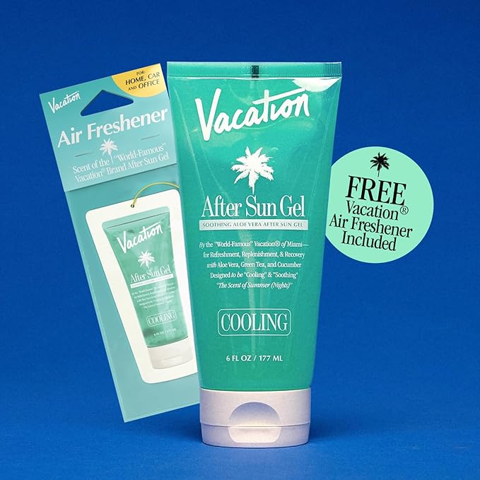 VACATION After Sun Gel & Air Freshener Bundle, Soothing Aloe Vera for Sunburn Relief, Hydrating & Cooling, Non-Sticky Aftersun Care, Alcohol Free, 6 Fl. Oz.