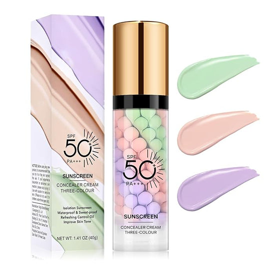 3 in 1 Color Correcting Makeup Primer Facial Serum, SPF 50 PA+++ Sunscreen Isolation Cream, Oil Control Moisturizing Skin Tone Correcting, One Step Color Corrector Face Primer