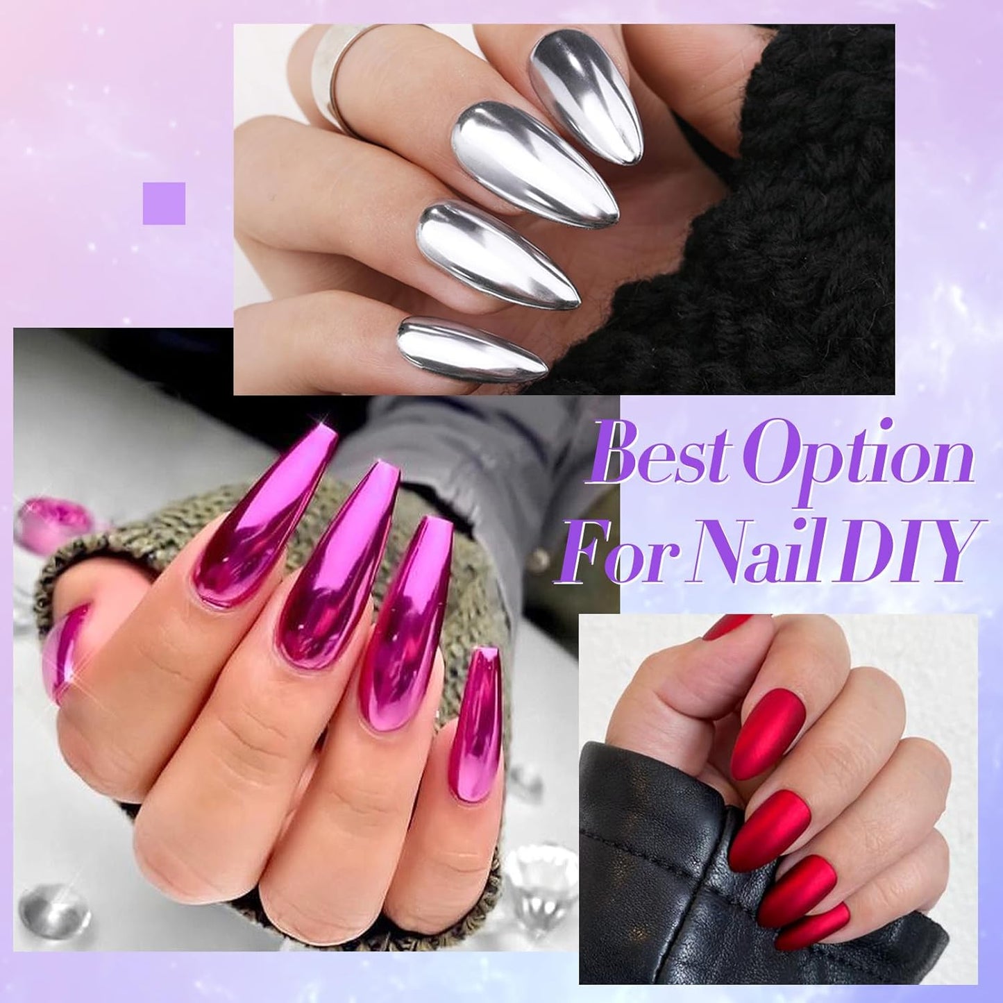 BORN PRETTY Holographic Nail Powder Mirror Metallic Powder Pigment Gold Silver Red Purple Blue Green 24 Colors Manicure Nail Art Decoration Sets for Christmas Gifts