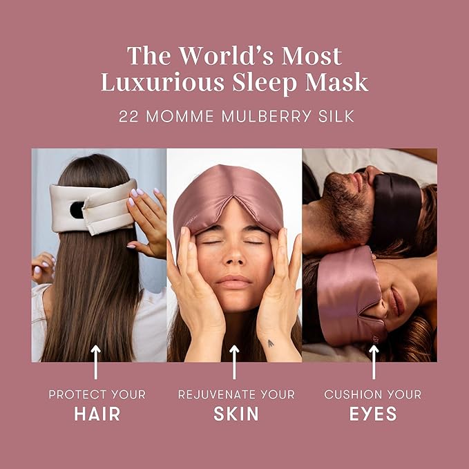 DROWSY Silk Sleep Mask. Face-Hugging, Padded Silk Cocoon for Luxury Sleep in Total Darkness. (Damask Rose)