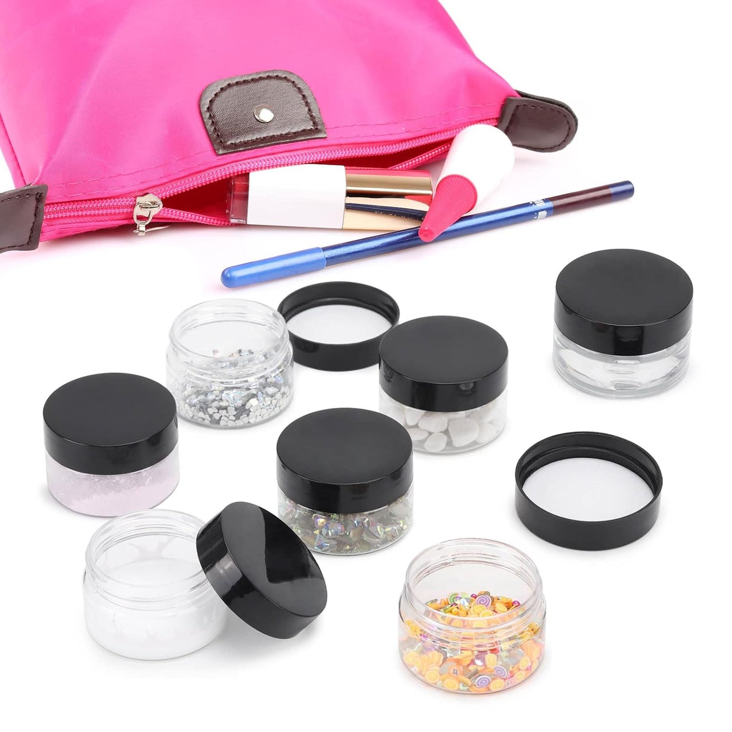 50 Count 1oz Cosmetic Containers with Lids BPA Free Plastic Sample Containers Empty Makeup Containers Refillable Cosmetic Jars Leakproof Travel Jars - Black