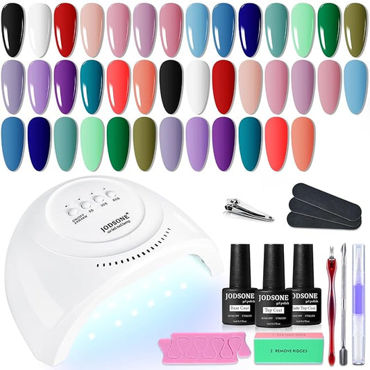 JODSONE 20 Colors Gel Nail Polish Kit with U V Light Base Top Matte Coat High Shine Vibrant Nail Gel Equipped with Manicure Tools