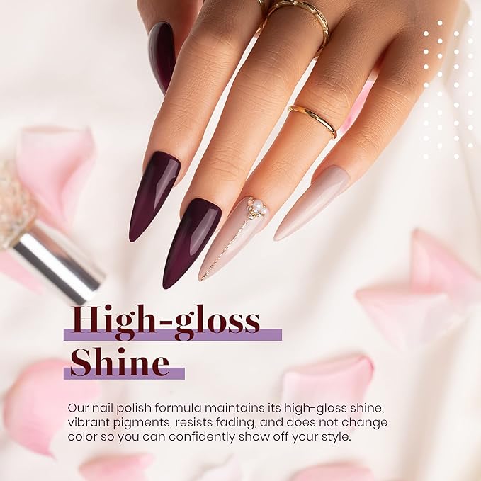 Beetles Purple Gel Nail Polish Set, Fall Burgundy Red Dark Purple Rose Petals Color Soak Off UV Light Cure Gel Polish Nail Art Design Gifts for Women