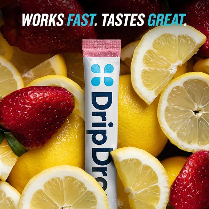 DripDrop Sugar Free Hydration Packets - Zero Strawberry Lemonade - Single Serve Electrolytes Powder Drink Mix - Non-GMO, Gluten Free, Vegan - 32 Sticks
