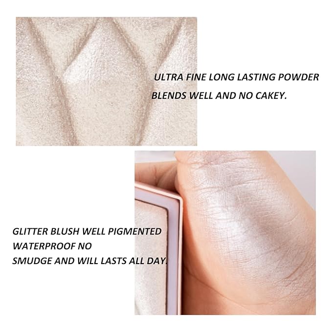 Boobeen Highlighter Makeup Palette, Baked Highlighter Bronzer Powder Palette, Shimmer Illuminator Contour Highlighter Powder for Face, Pearl Shine Shades Waterproof Long Lasting