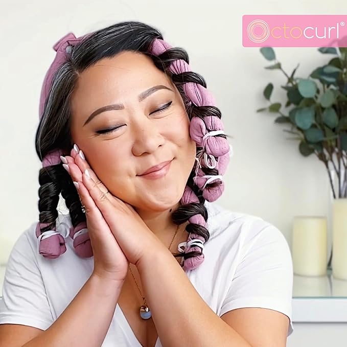 Octocurl Heatless Hair Curler - No Headband Octopus Curler - Overnight Curls for Medium Length Hair (Satin - Pink)