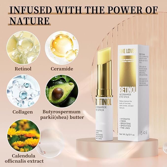 Retinol Eye Stick, Eye Cream for Dark Circles and Puffiness, Hydration and Brightening Eye Balm, Under Eye Cream Anti Aging Visible Results in 3-4 Weeks Reduces Fine Lines Bags