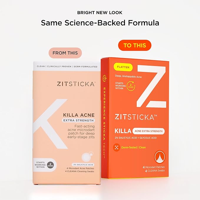 ZitSticka Extra Strength Killa Acne Patches for Face - World's Most Potent Pimple Patch with Fast-Acting Microdarts - Starts Working within 2 Hours for Deep, Early-Stage Zits & Blemish - 20 Count