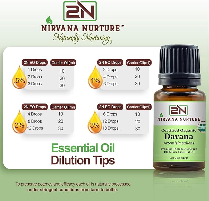 Davana Essential Oil USDA Certified Organic 100% Pure Premium Therapeutic Grade, Undiluted - Aromatherapy Diffuser for Calm and Relaxation, Skin Care, Hair Care