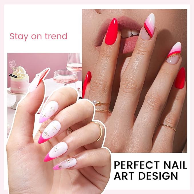 Gel Nail Polish Kit with U V Light, Hema-Free Bright Red Light Baby Pink Violet Pink Summer Gel Polish Set with Base & Top Coat Chrome Nail Powder, 4 Colors Mini Salon Nail Art Starter Gift for Women