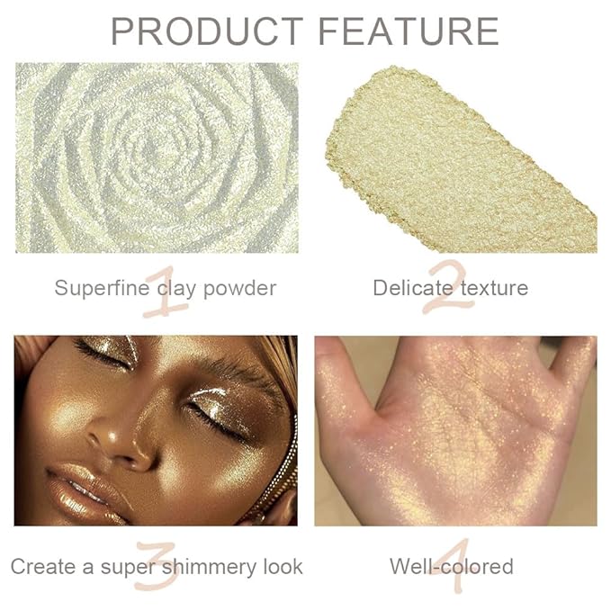 evpct Blonde Gold Face Highlighter Makeup Shimmer Glitter Diamond Sparkly Highlighters Makeup Palette Powder for Face Body Cheek Skin iluminadores iluminador de jos maquillaje luminizers 02