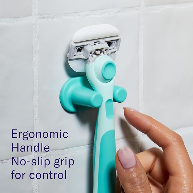 Flamingo Moisture Plus Women's Razor Set - Razor Handle, 4 Blade Refills, Shower Holder - Seafoam