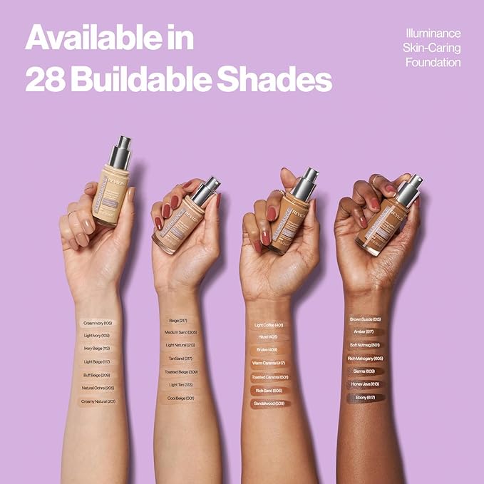 Revlon Illuminance Skin-Caring Liquid Foundation, Hyaluronic Acid, Hydrating and Nourishing Formula with Medium Coverage, 405 Hazel (Pack of 1)