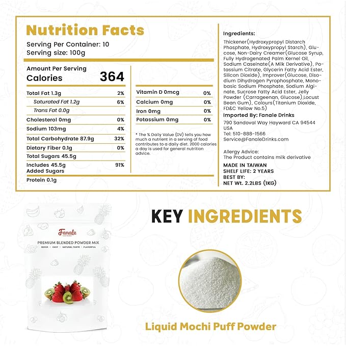 Fanale Premium Mochi puff Bubble Tea Flavoring Powder | Perfect for Baking, Smoothies, Desserts and Drinks | Instant Flavoring Powder for Boba Milk Tea - 2.2 Pounds (Pack of 1)