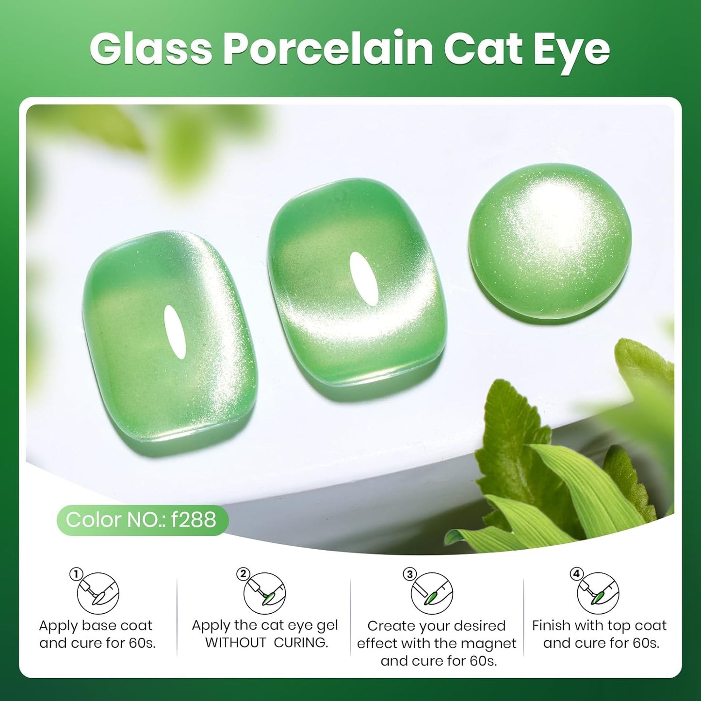 Beetles Green Cat Eye Gel Polish, 15ML Light Green Glass Cat Eye Glitter Gel Polish with Magnet Shimmer Translucent Sheer Color Soak Off UV Lunar Gleam Series French Nail Art Gift for Women