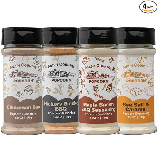 Amish Country Popcorn | 4 Pack Sweet & Savory Seasoning Bundle | Old Fashioned, Non-GMO and Gluten Free