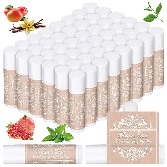 Dunzy 50 Pcs Thank You Gift Lip Balm Bulk Baby Shower Party Favors Bridal Shower Favor Lip Care with Assorted Fruit Flavors Thank You Lipstick for Guest Basket Gift Stuffer (Vintage)