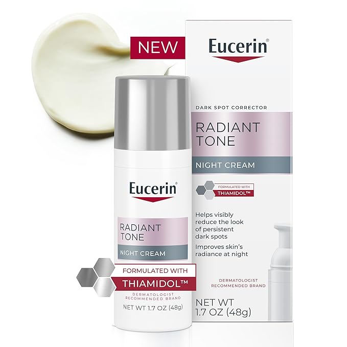 Eucerin Radiant Tone Night Cream, Dark Spot Corrector with Thiamidol, Night Moisturizer for Face Helps Visibly Reduce the Look of Persistent Dark Spots, All Skin Types, 1.7 Oz Bottle