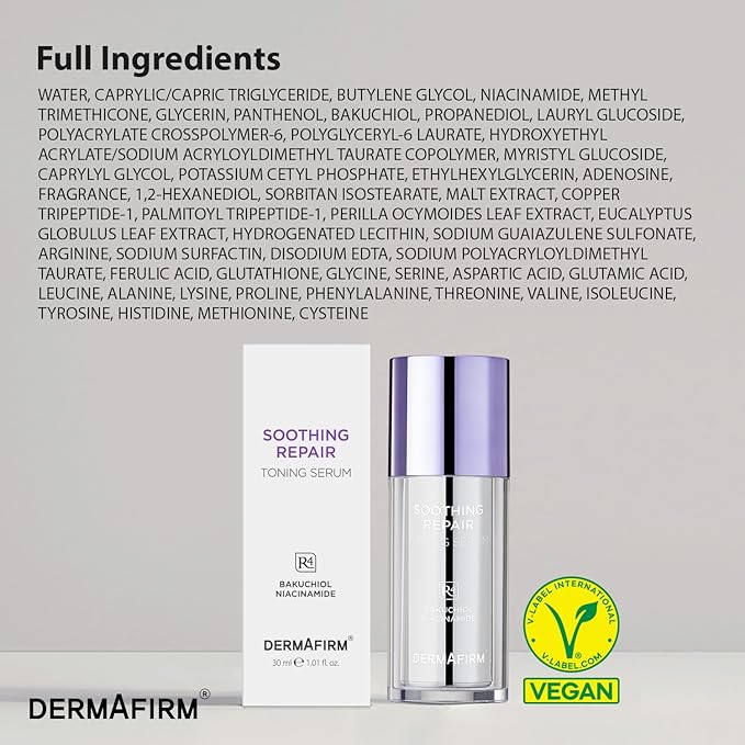 [Refill] DERMAFIRM Soothing Repair Toning Serum R4 - Korean Bakuchiol Retinol Niacinamide & Peptide Face Serum for Wrinkles - Calming, Moisturizing & Correcting- Paraben-Free, Cruelty-Free, 1.01 fl oz