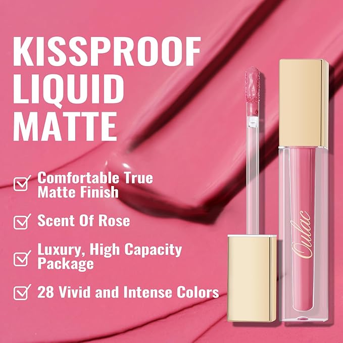 Oulac Matte Liquid Pink Lipstick for Women, Baby Pink Long Lasting High Impact Lip Color, Waterproof, Creamy Formula Lip stick with Vitamin E, Vegan & Cruelty-Free, 4.5ml (M25)