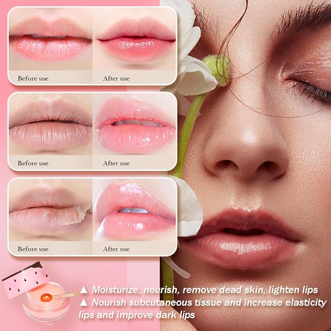 Strawberry Lip Balm Sleeping Lip Mask, Lip Balm with Stick, Lip Scrubs Exfoliator, Day & Night Lip Care - Hydrate Repair Prevent Dry (Strawberry)