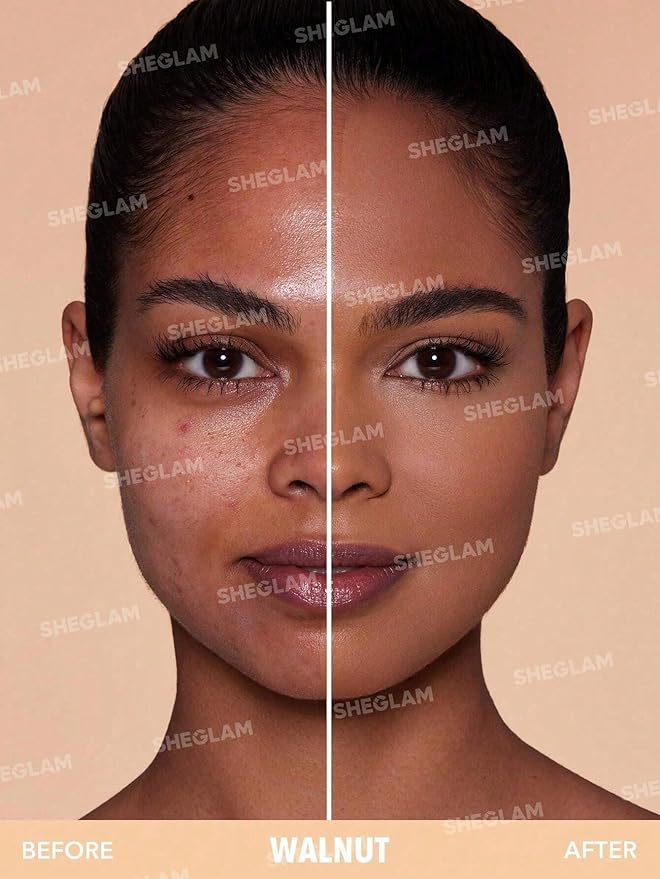 SHEGLAM SKin-Focus Full Coverage Powder Foundation Oil-Control Lightweight Face Pressed Powder Makeup-Warm Vanilla